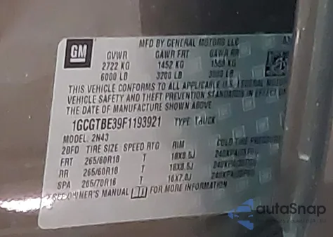 2015 Chevrolet Colorado Lt из США, поврежденный, VIN 1GCGTBE39F1193921